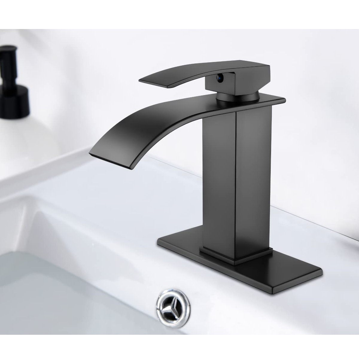 Fransiton Black Stainless Steel Waterfall Bathroom Sink Faucet