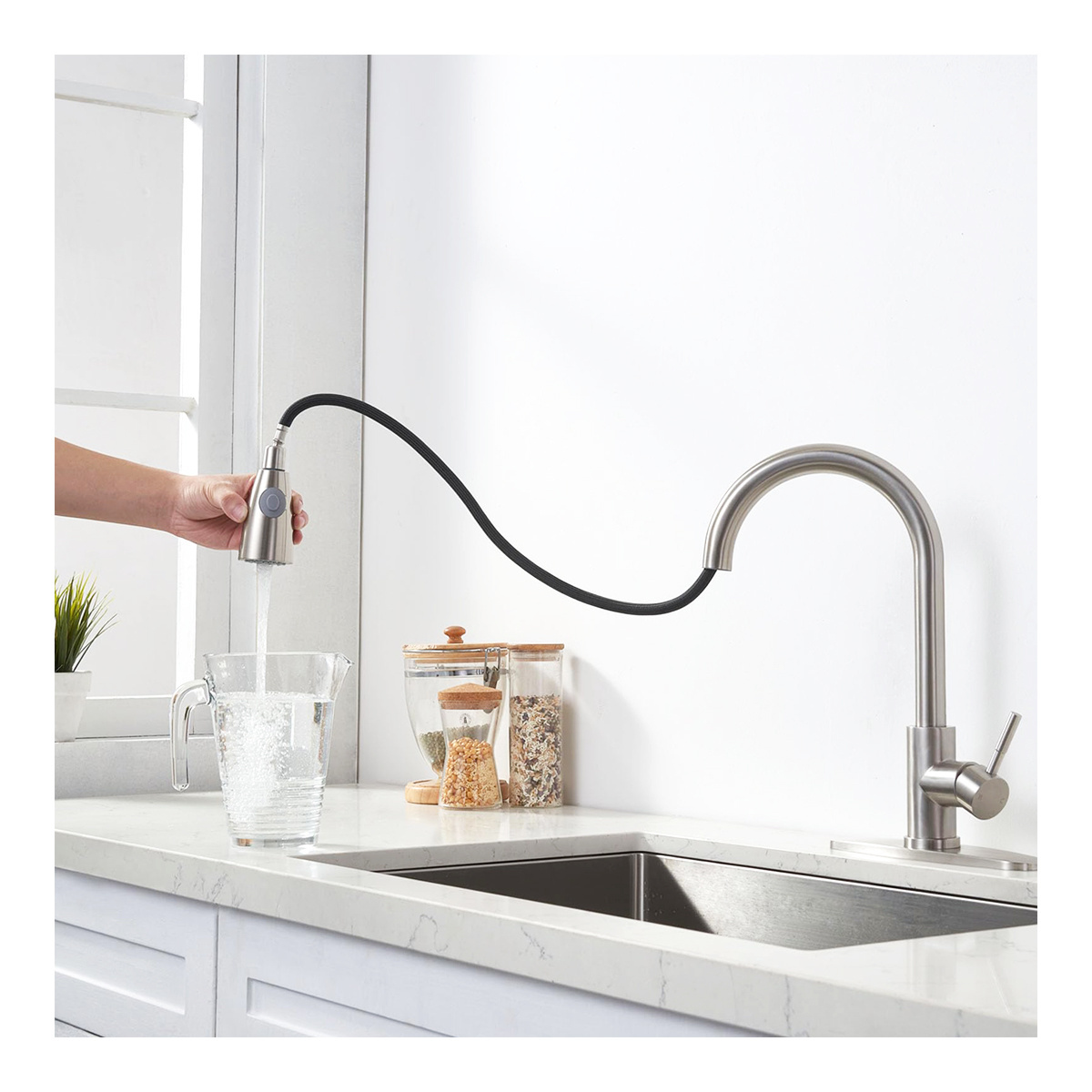 Luxury Brushed Nickel Stainless Steel kitchen Sink Faucets