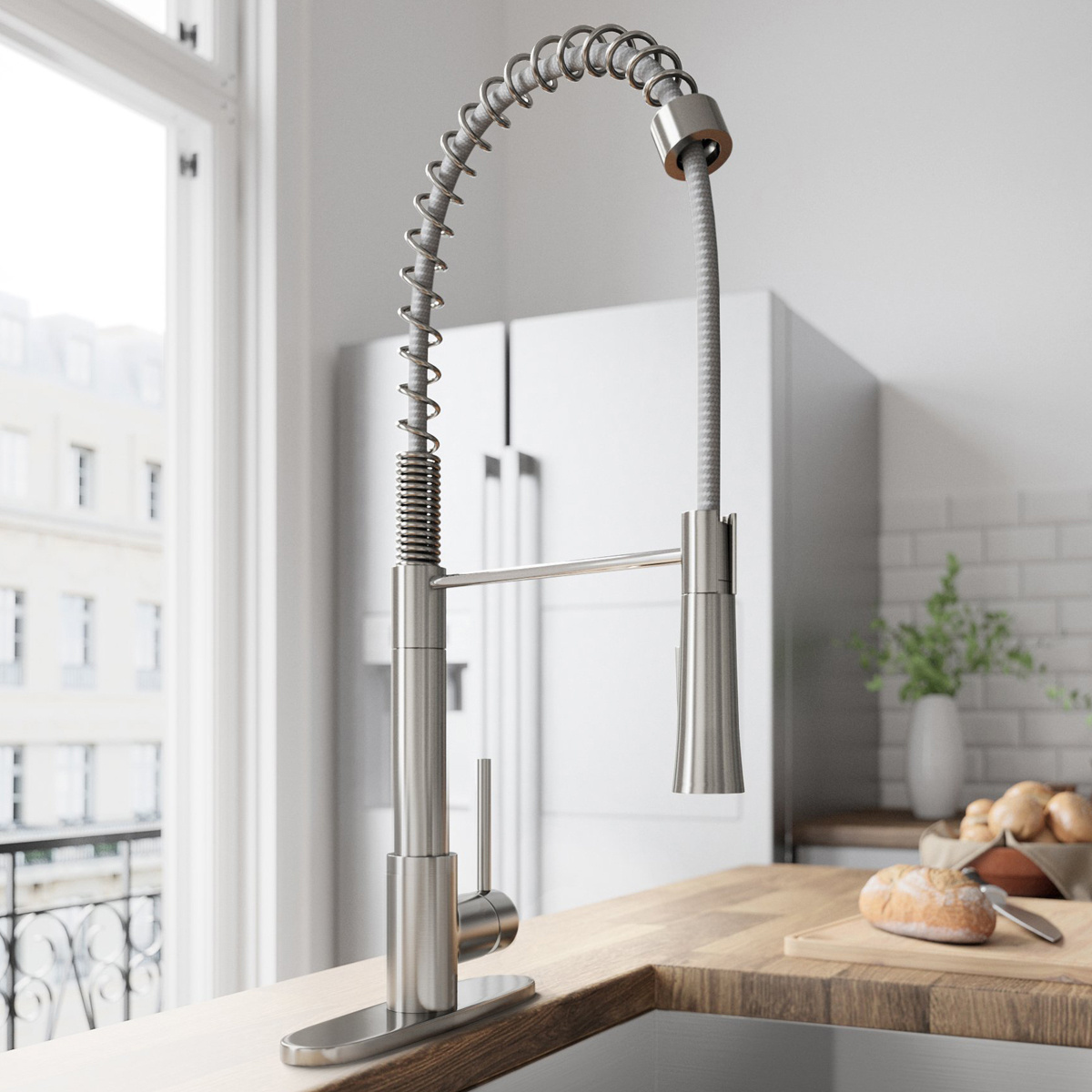 Modern Single Handle Spring Stainless Steel Pull Down Kitchen Faucet