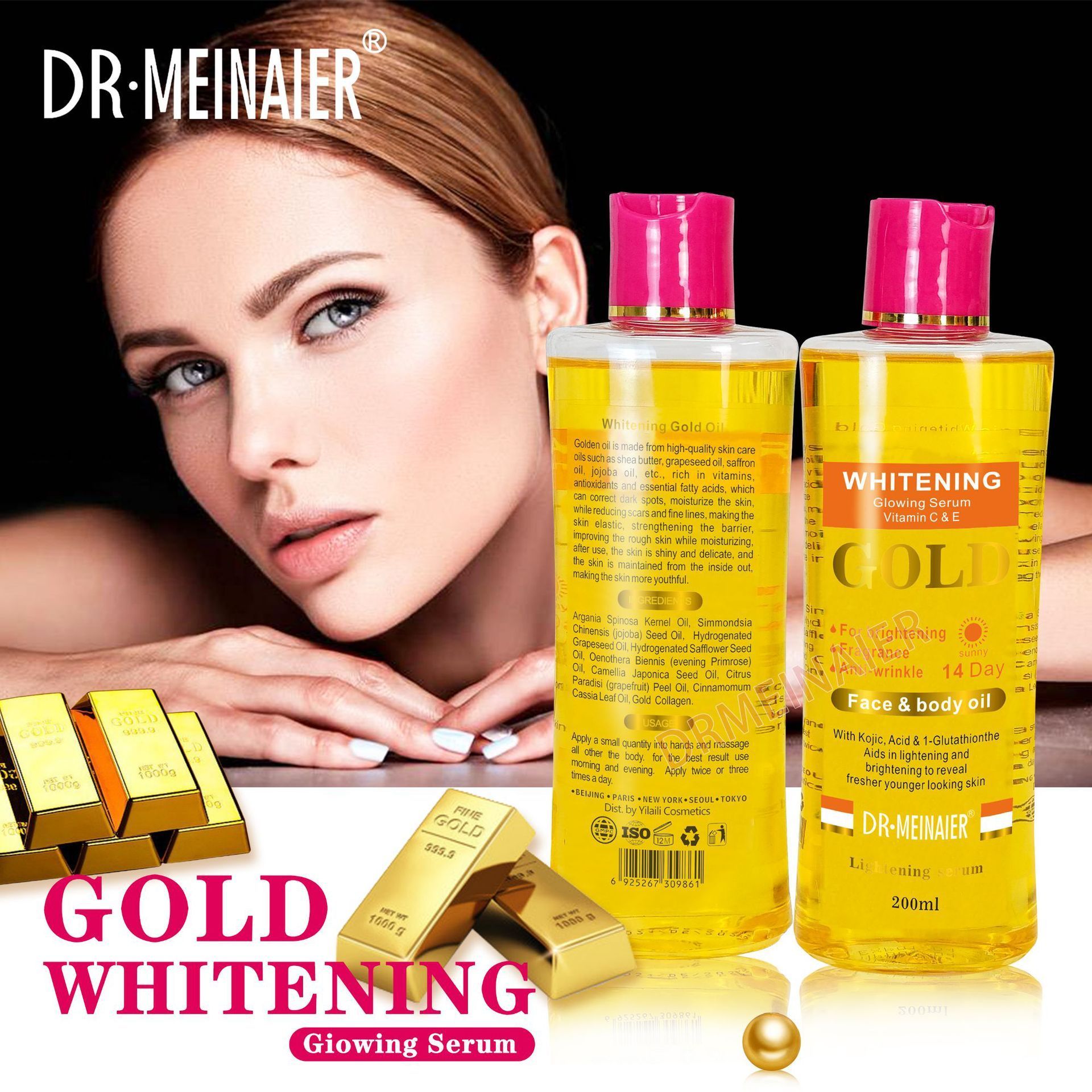 DR.MEINAIER  FACE BODY OIL PURE EGYPTIAN GOLD WHITENING/ BRIGHT  ANTI-WRINKLE  SERUM VITAMIN C&E