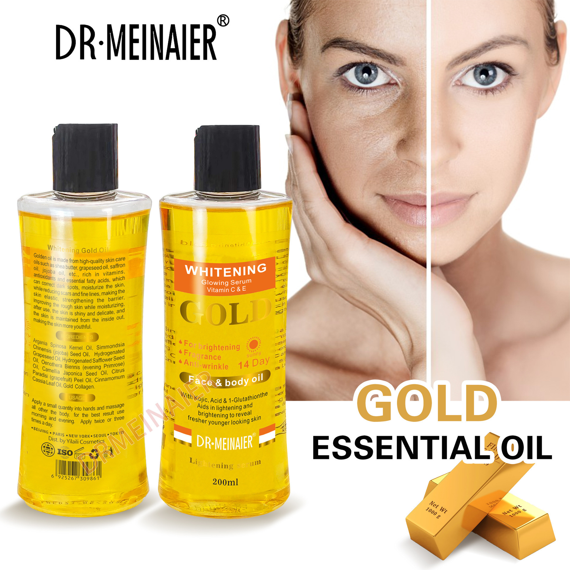 DR.MEINAIER  FACE BODY OIL PURE EGYPTIAN GOLD WHITENING/ BRIGHT  ANTI-WRINKLE  SERUM VITAMIN C&E