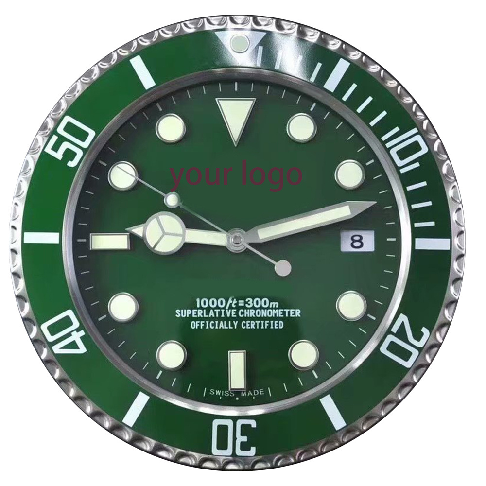 Drop shipping Green Hulk Brand Wrist watch Wall Clock All Metal Material Luxury  Date Luminous Clock in wall