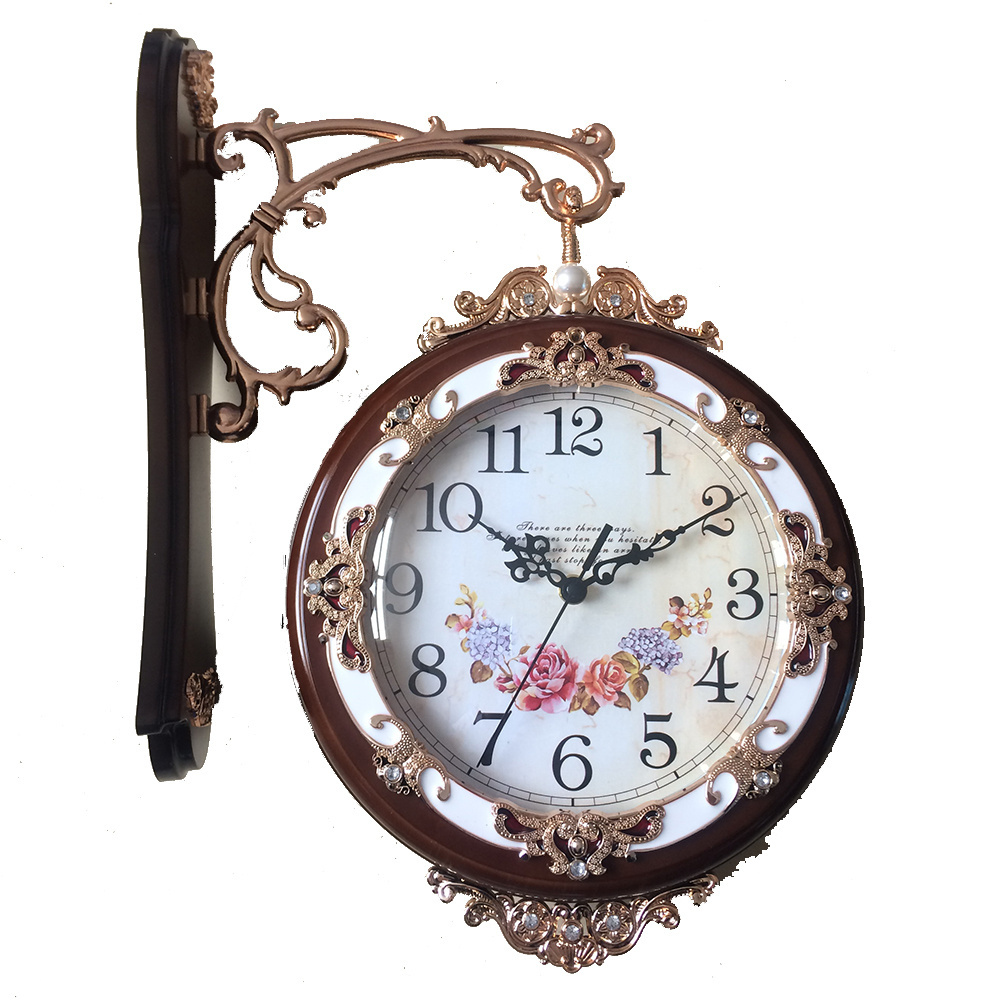 Luxury decorate double side two face wall hanging wall clock