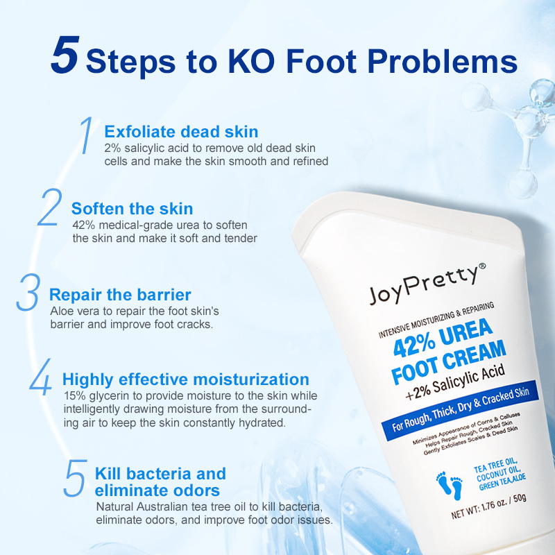 Hot selling organic foot cream urea 42% cracked heels exfoliating anti crack peeling dead skin removal foot care