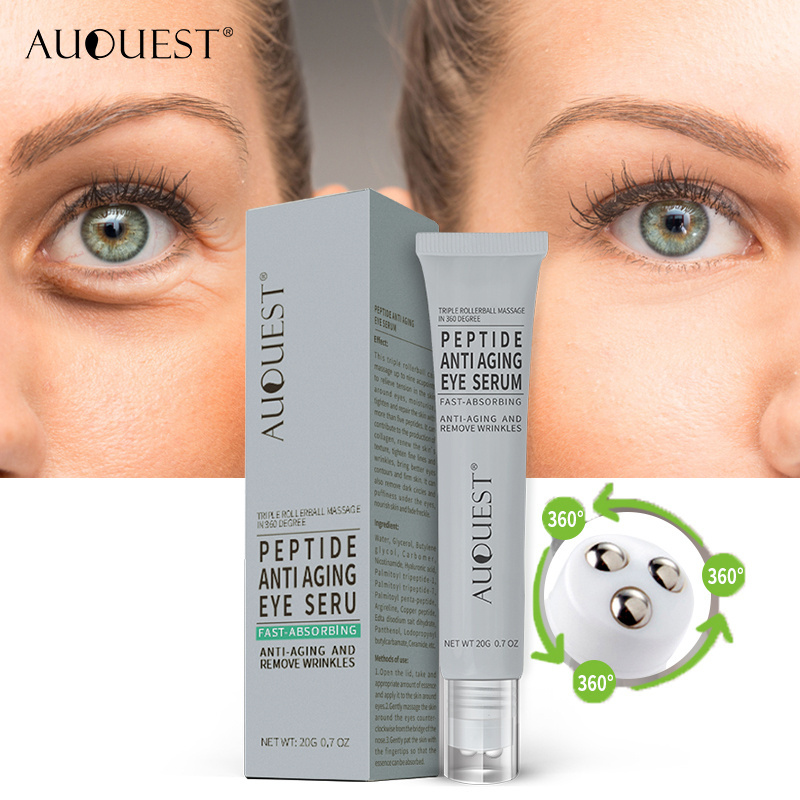 Private Label Six Peptide 3 Roller Eye Serum Anti Aging Wrinkle Lifting Eye Skin Hydrating Eye Bags Removal Cream