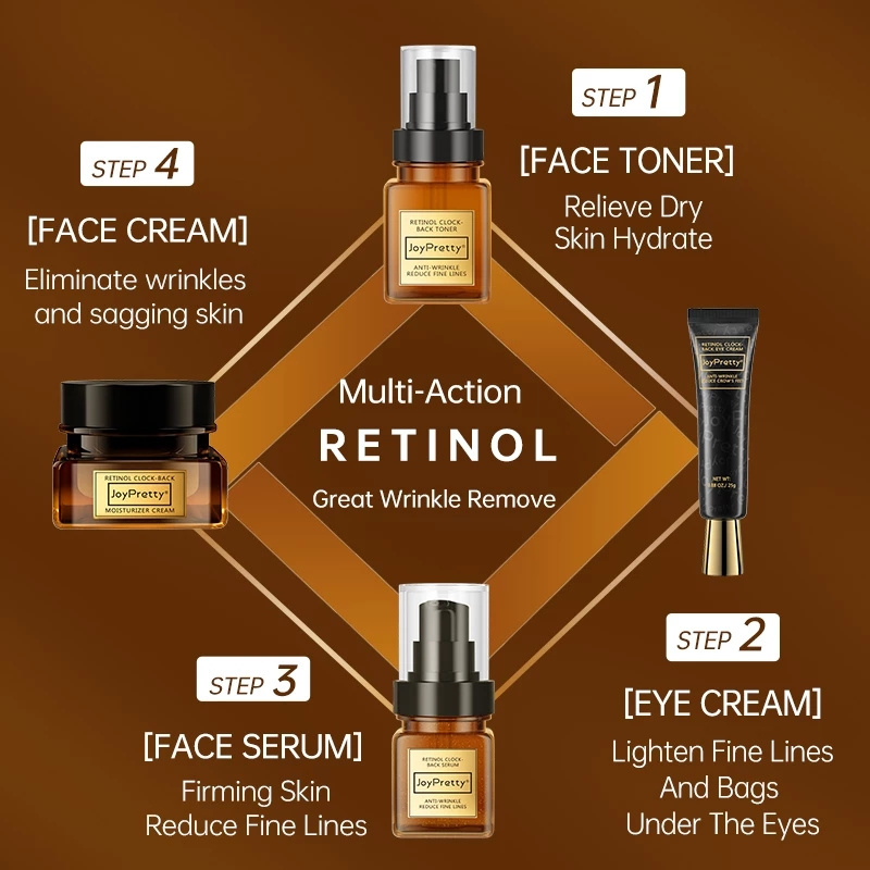 Retinol Facial Skin Care Set Face Serum Eye Cream Toner Anti Wrinkle Aging Nourishing Facial Beauty Skincare For Women