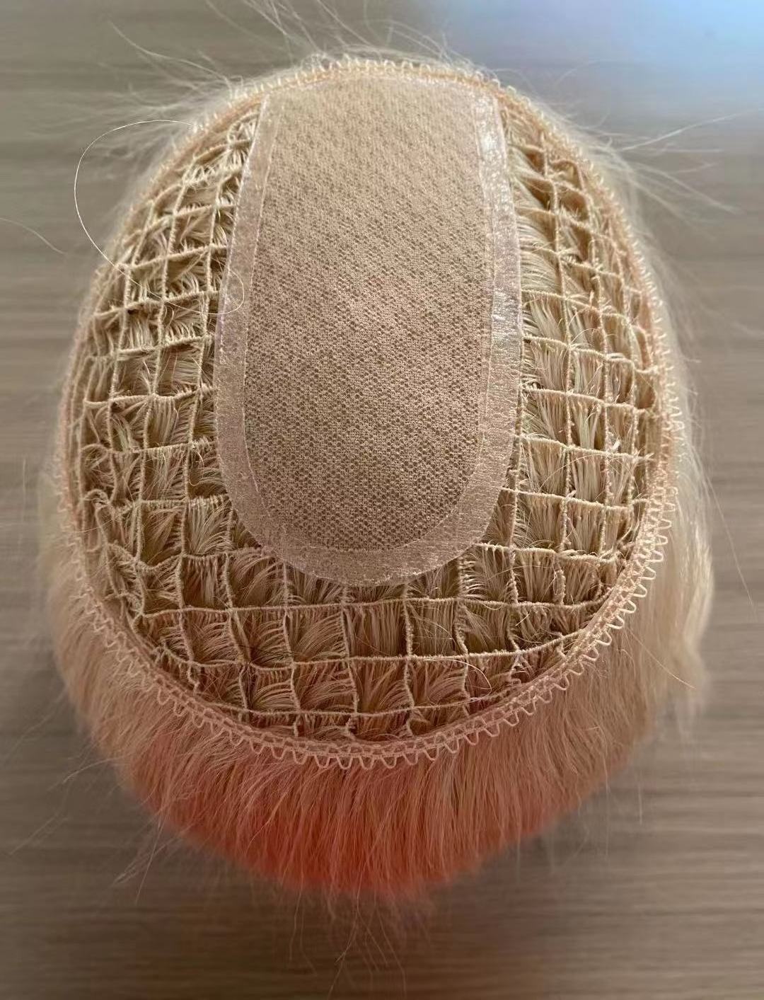 High Density Fishnet Hair Piece Lace Human Hair Topper In Stock