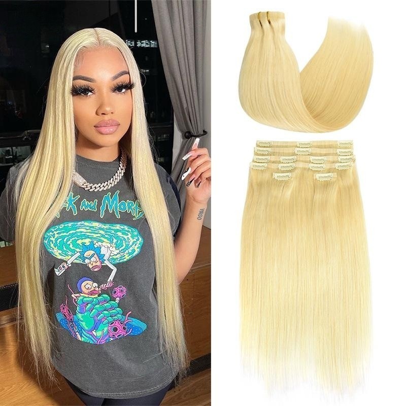 12 Inch Wholesale 613# 100% Human Hair Extensions With BB Clips And PU Weft In Intact Cuticle Blonde Human Hair Extension