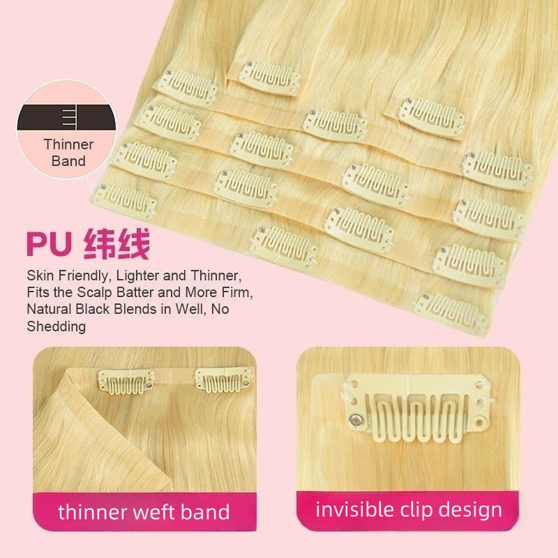 12 Inch Wholesale 613# 100% Human Hair Extensions With BB Clips And PU Weft In Intact Cuticle Blonde Human Hair Extension