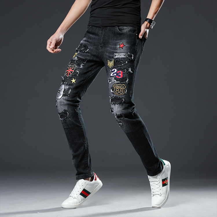 Hip Hop Regular man  Embroidered  men designers stock jeans