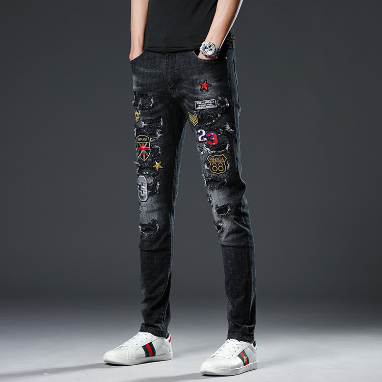 Hip Hop Regular man  Embroidered  men designers stock jeans