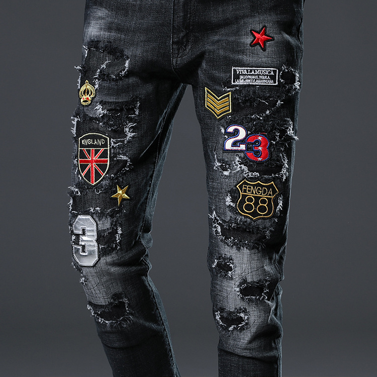 Hip Hop Regular man  Embroidered  men designers stock jeans