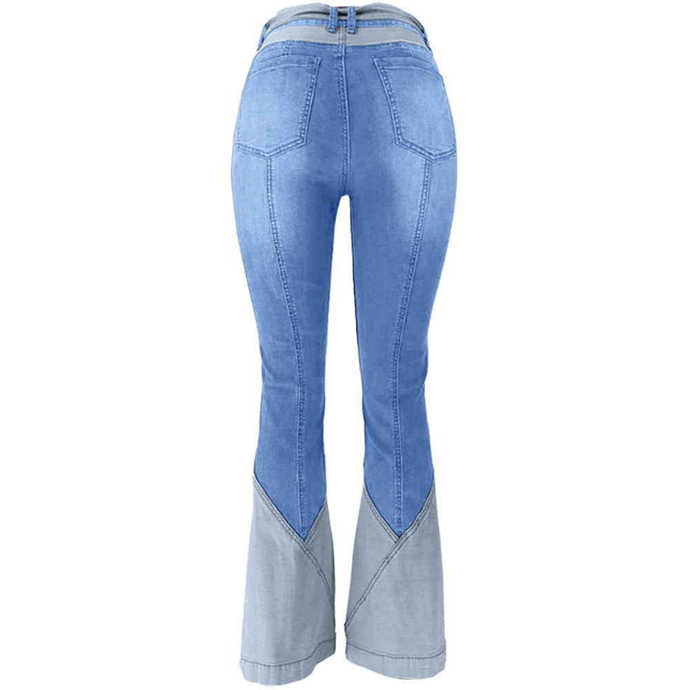 Custom high quality stretch jeans women vintage flared pants patchwork cloth