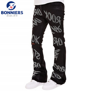 OEM/ODM Custom Men Baggy Designer new men coat pant designs Rhinestone Jeans Letter Wide Leg Men Jeans