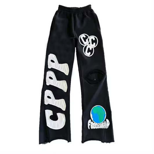 Custom Men'S High Quality Puff Print Flared Jogger Track Pants Plus Size Elastic Waistband Mens Stacked Flare Sweatpants Men