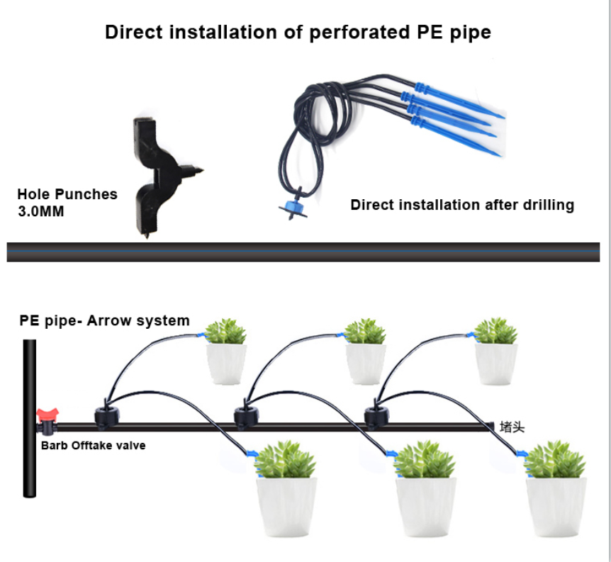 2 branches Drip Arrow 500pcs Pressure Compensating Dripper Emitter Greenhouse Micro Drip Irrigation System Kits