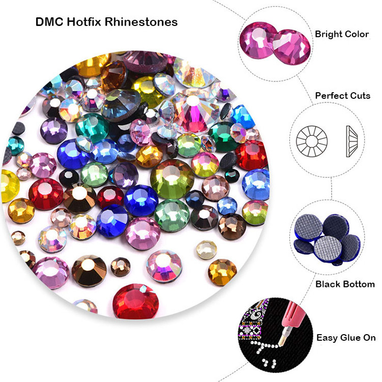 DMC Hotfix Rhinestones SS6-SS30 Glass Crystal High Quality Iron On Strass Rhinestone with Glue On Flatback Heat Press Stones