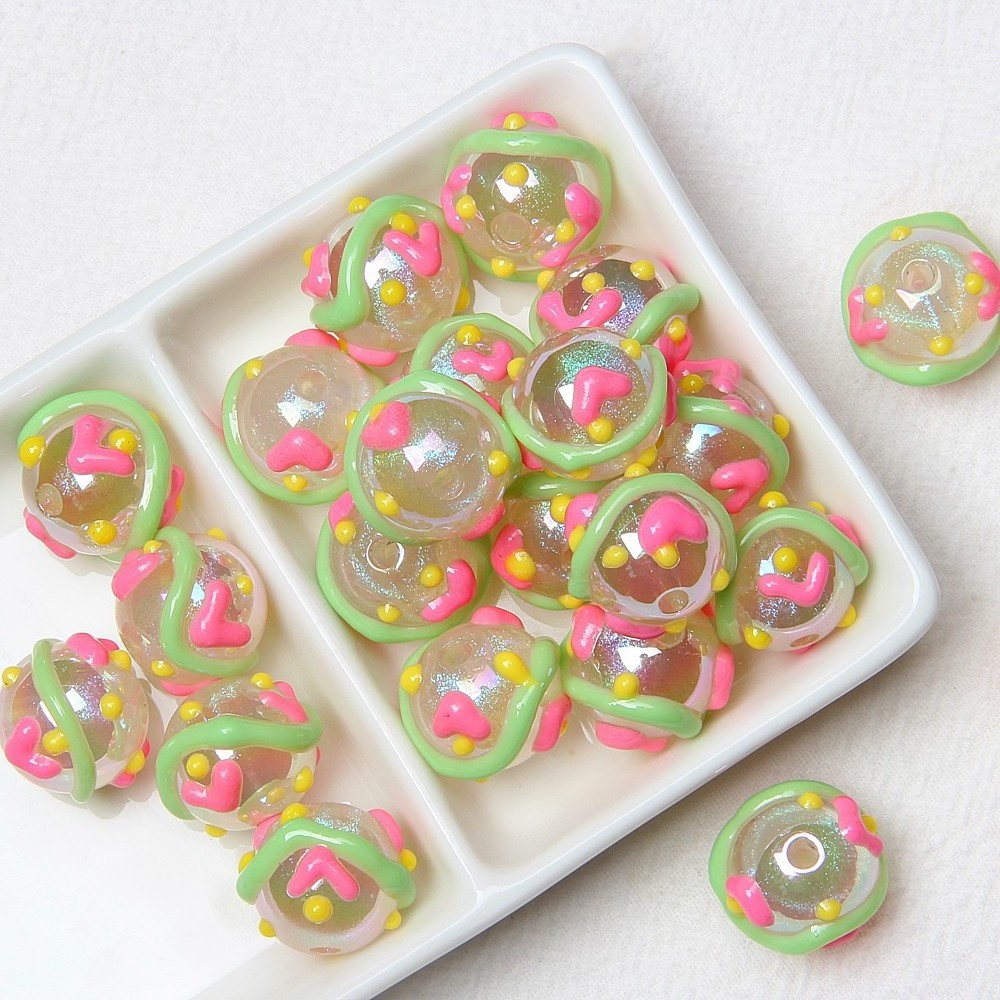 New wholesale cute diy materials accessories colorful acrylic loose hand made painted beads for jewelry craft making