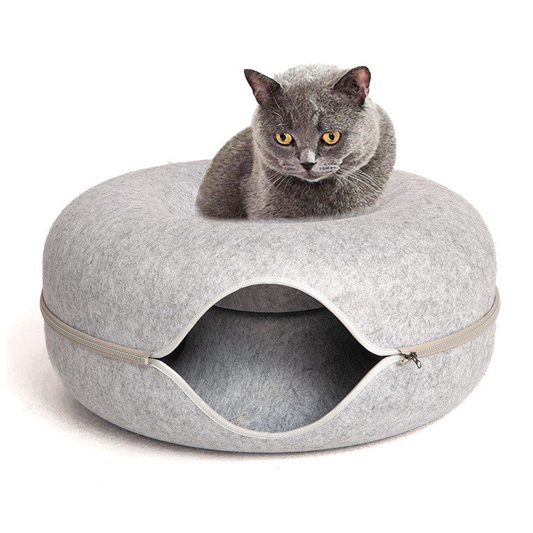 BunnyHi MSD002 Modern Funny Pet Toy Scratch Resistant Detachable Felt Cat Tunnel Cave Beds Nest Donut Cat Tunnel Bed