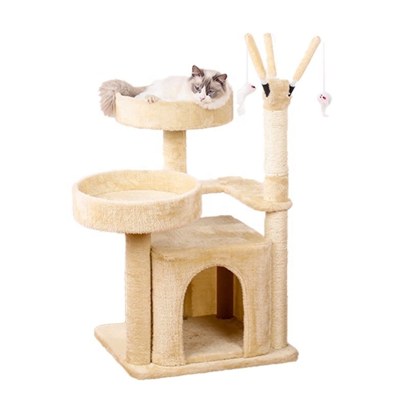 Bunnyhi MPJ001 High Quality Plush Multi-Level Cat Condo Furniture Cat Tower Tree With Cozy Hammock And Cats Scratching Post