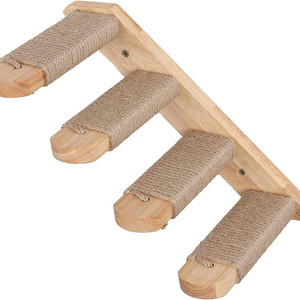 Bunnyhi MPJ007 Wooden Shelf Wall Mounted Cats Perch Platform Supplies Four Step Cat Stairway Cat Tree Wall Climbing Frame