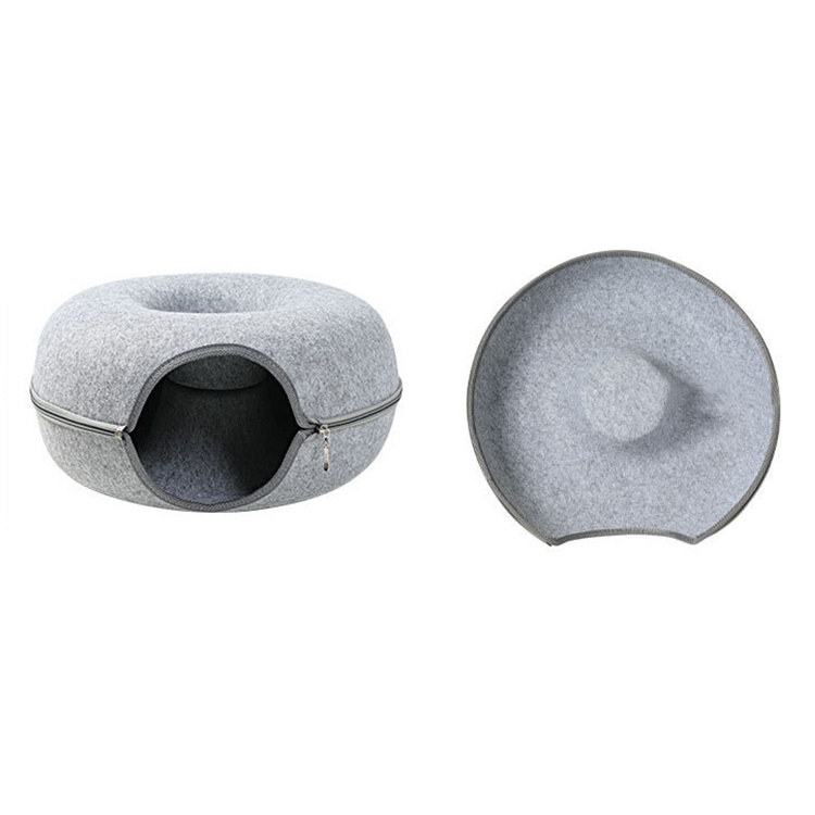 BunnyHi MSD002 Modern Funny Pet Toy Scratch Resistant Detachable Felt Cat Tunnel Cave Beds Nest Donut Cat Tunnel Bed