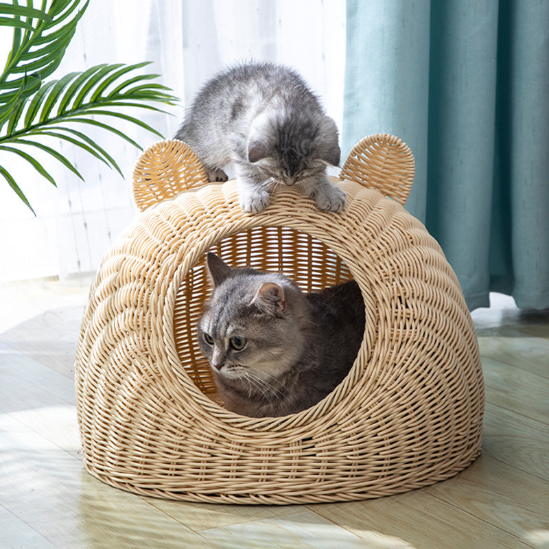 BunnyHi MW003 Custom Baskets Hand Made Woven Christmas Dog Cave Rattan Pet Nest Cute Cats Beds And Houses for Indoor Cats