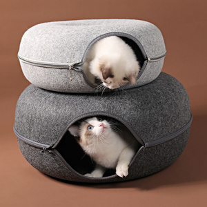 BunnyHi MSD002 Modern Funny Pet Toy Scratch Resistant Detachable Felt Cat Tunnel Cave Beds Nest Donut Cat Tunnel Bed