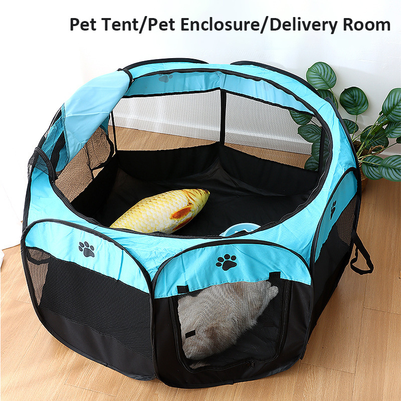 BunnyHi PET004 Foldable Portable Pet Dog Playpens Exercise 8-Panel Kennel Mesh Shade Cover Cat Cages Houses for Puppy Dog Yorkie