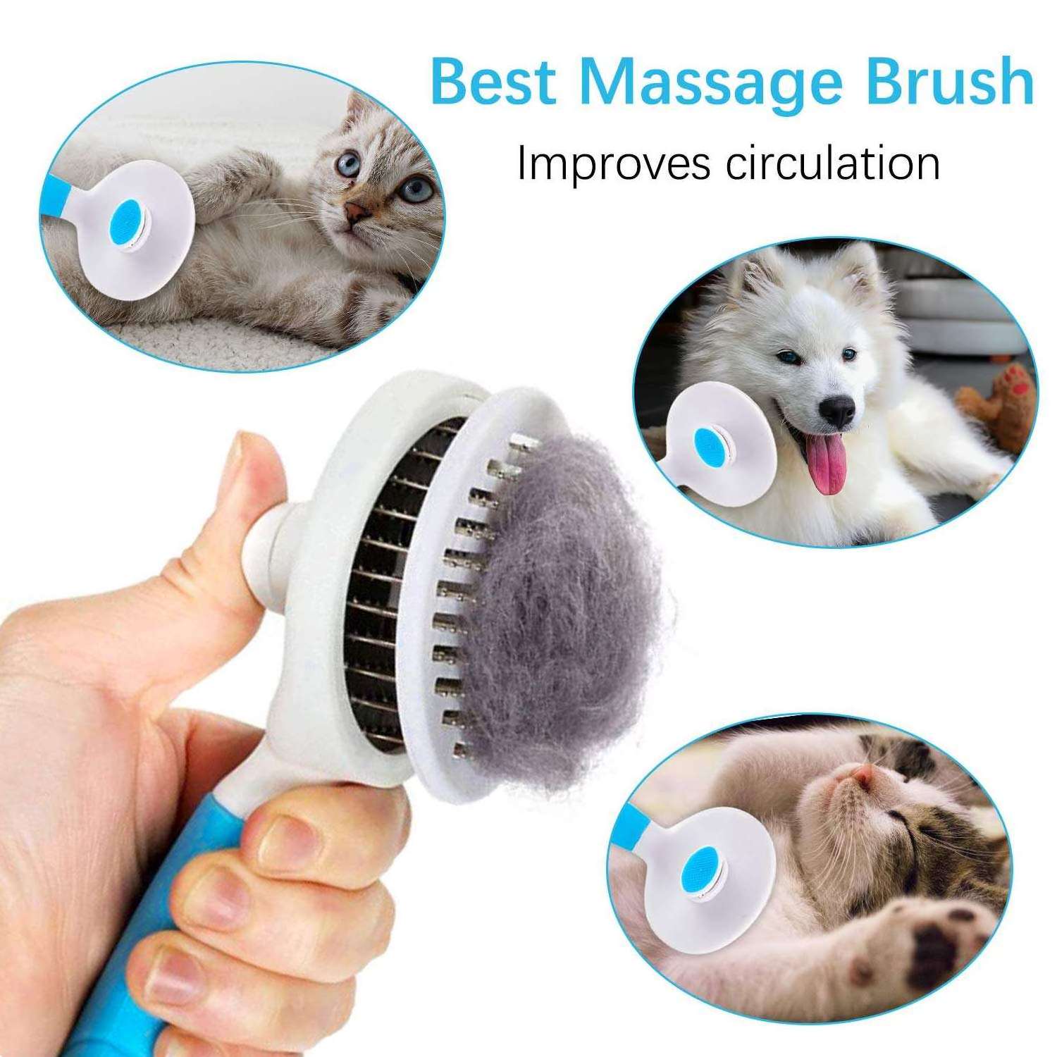 BunnyHi PET078 Hotsale Dog Slicker Brush Self Cleaning Grooming Hair Remover Cat Dog Comb Brush