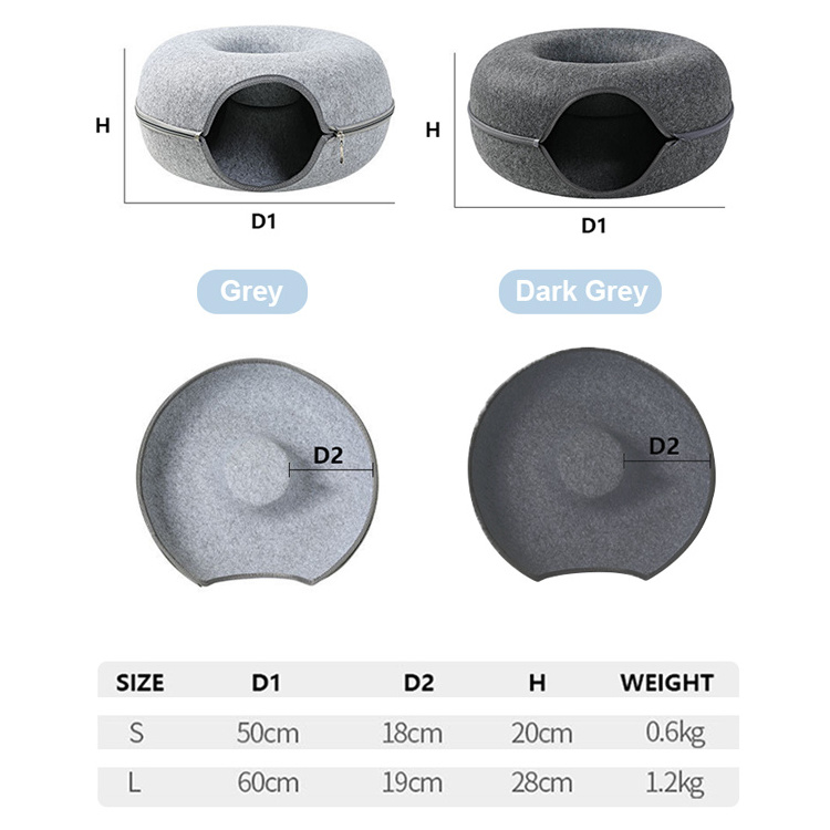 BunnyHi MSD002 Modern Funny Pet Toy Scratch Resistant Detachable Felt Cat Tunnel Cave Beds Nest Donut Cat Tunnel Bed