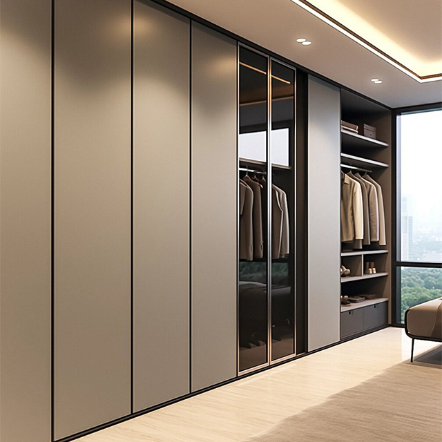 2024 Wardrobe Closet Custom Glass Door Simple melamine wooden walk in open wardrobe closets