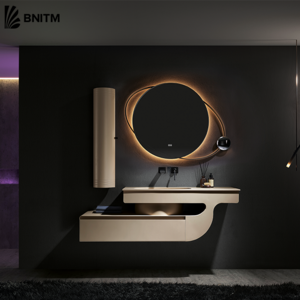 BNITM Modern Unique Designer Bathroom Wall Mounted Cabinets Bathroom Vanity with sink LED Light Mirror Corner Vanity Cabinet