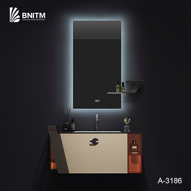 BNITM China Foshan Factory Customized New Design Bathroom Cabinet Ceramic Basin Bathroom Vanity with Mirror