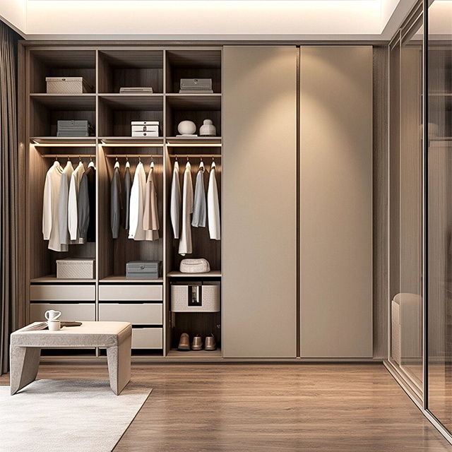 2024 Wardrobe Closet Custom Glass Door Simple melamine wooden walk in open wardrobe closets