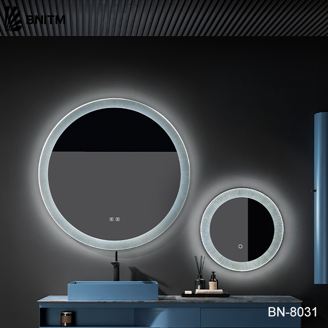 BNITM European Design Double Mirror Stainless Steel anti-fog LED light Bathroom Vanities Marble Wall Mounted Wash Basin Cabinet