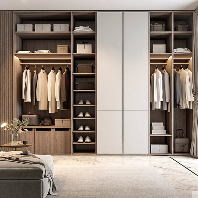 2024 Wardrobe Closet Custom Glass Door Simple melamine wooden walk in open wardrobe closets