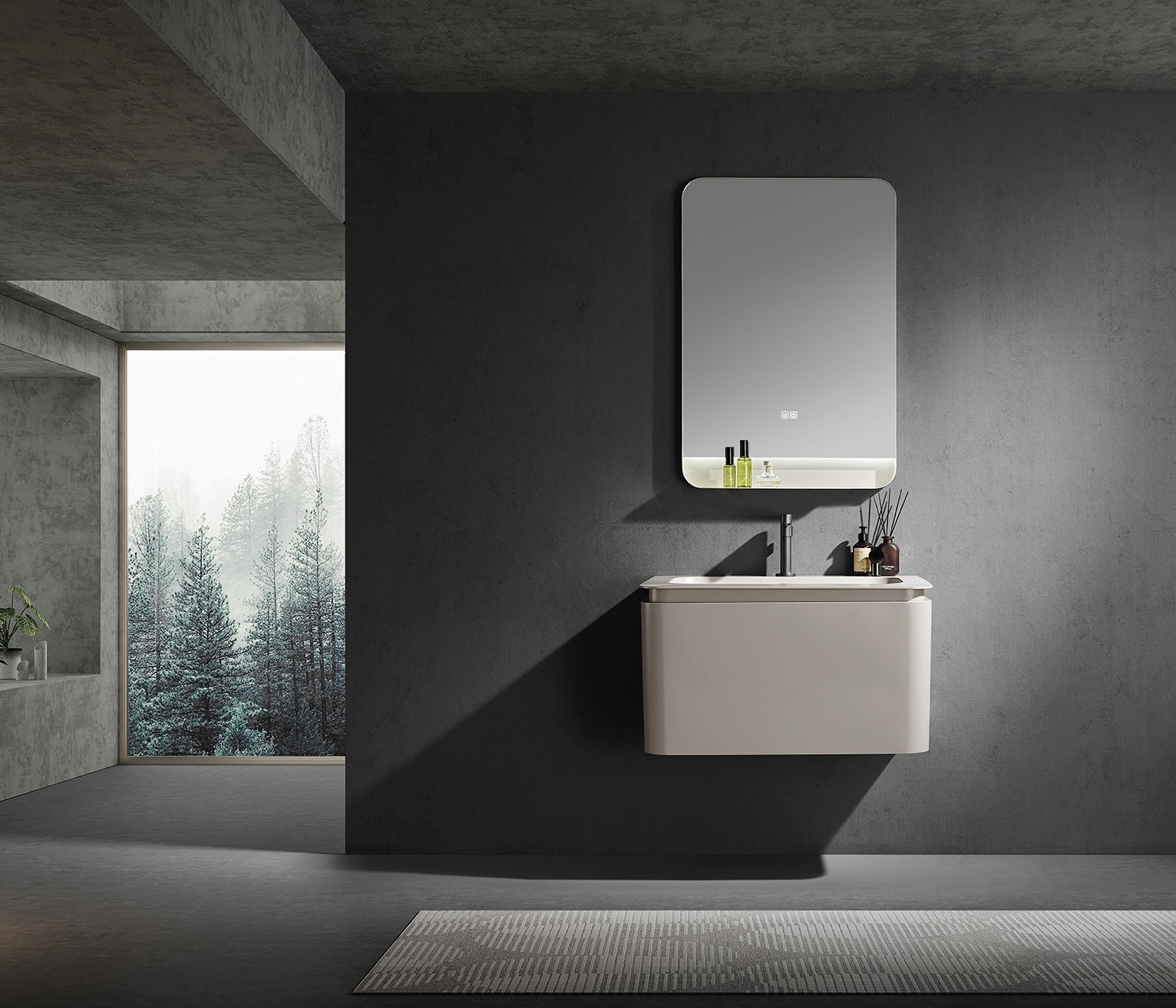 BNITM Modern Rectangle Bathroom Vanity Cabinet Unique Designer Wall-Mounted Steel Corner Vanity with LED Light Mirror Home