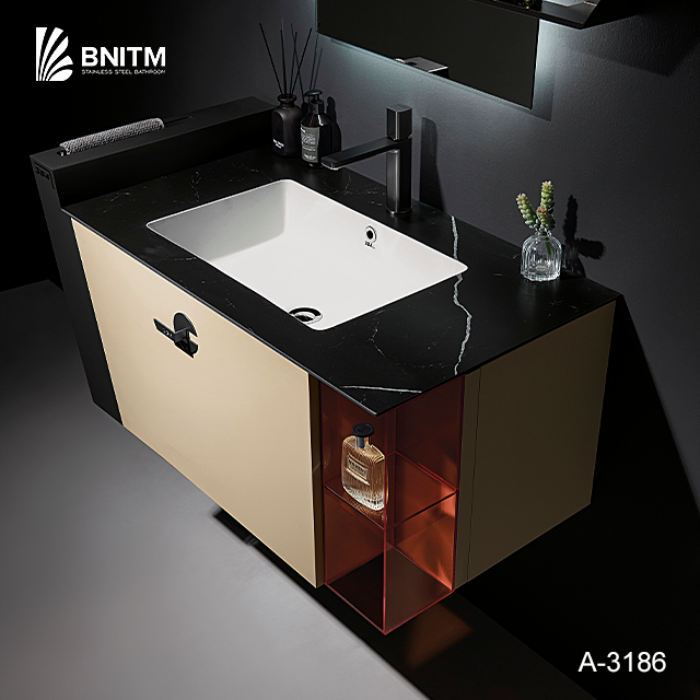 BNITM China Foshan Factory Customized New Design Bathroom Cabinet Ceramic Basin Bathroom Vanity with Mirror