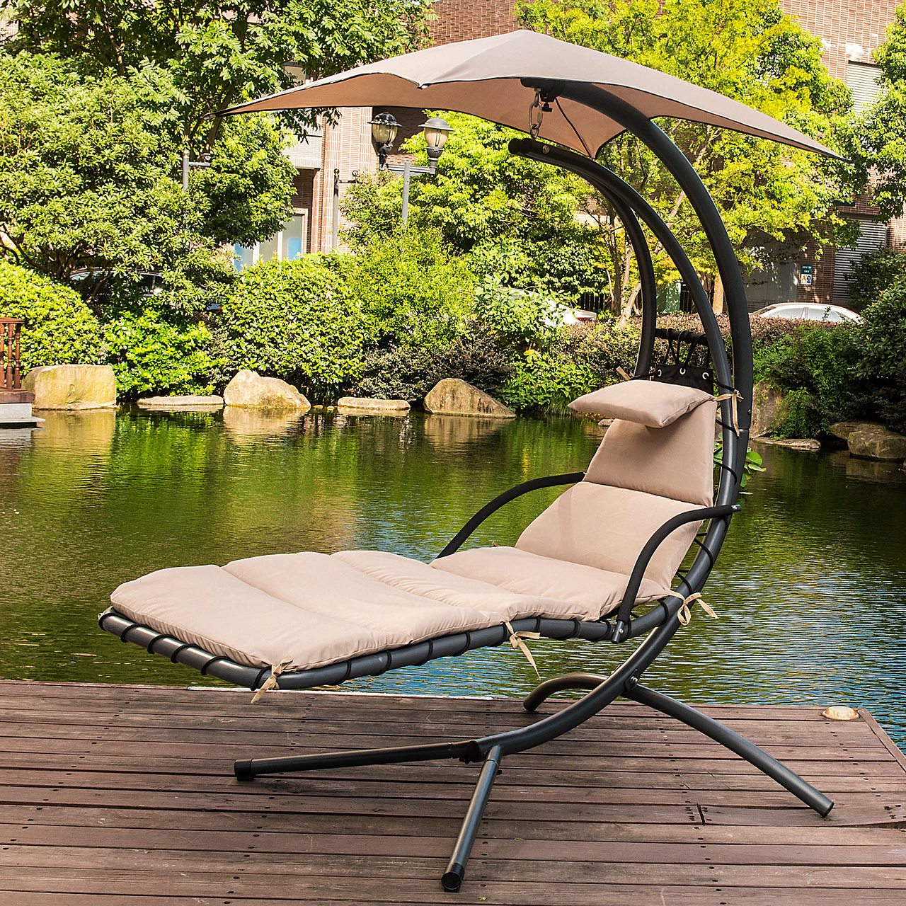 Outdoor Patio Porch Floating Swing Hammock Chairs Hanging Lounge Chairs With Built-in Pillow