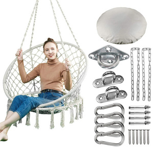 Comfortable Hanging Chairs Max 330 Lbs Macrame Swing Hammock Chair With Cushion and Hanging Hardware Kits