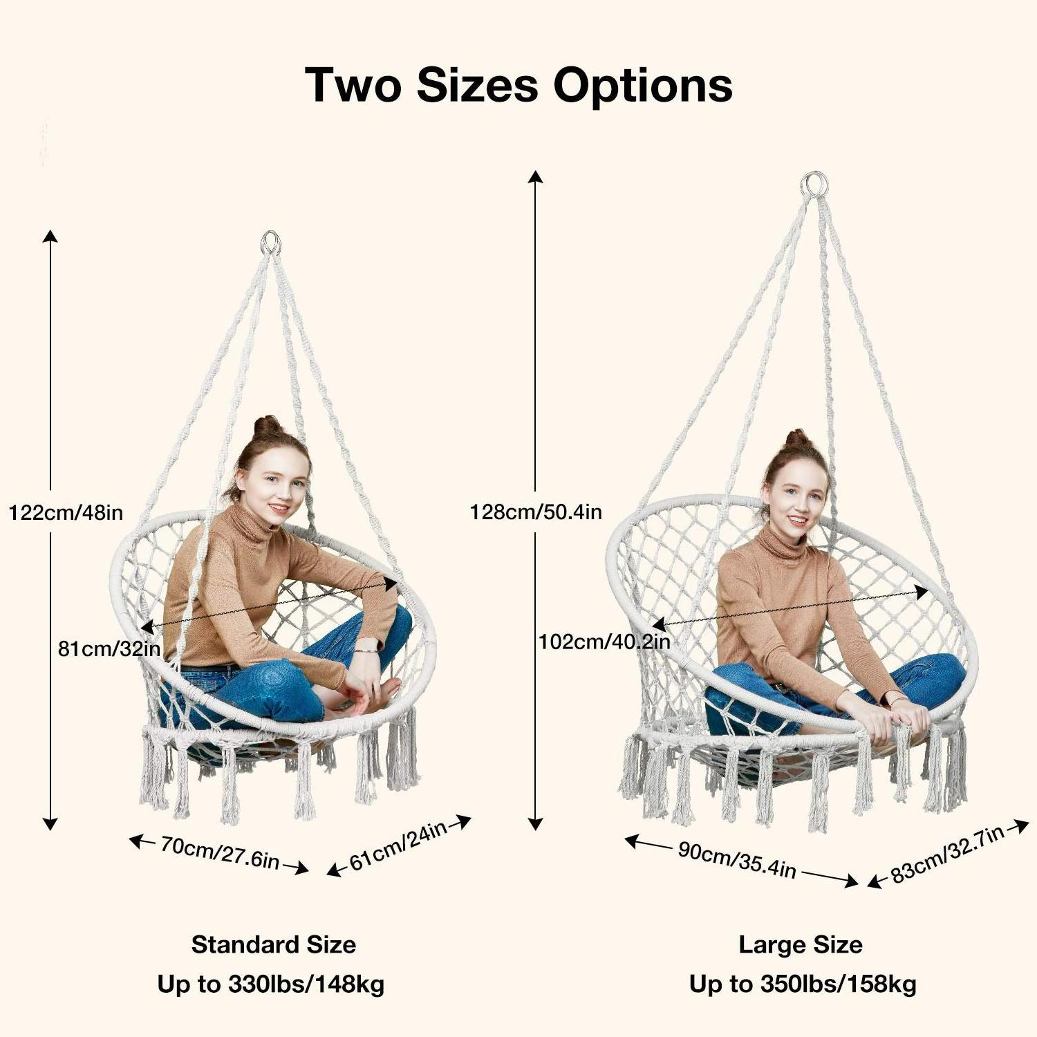 Comfortable Hanging Chairs Max 330 Lbs Macrame Swing Hammock Chair With Cushion and Hanging Hardware Kits