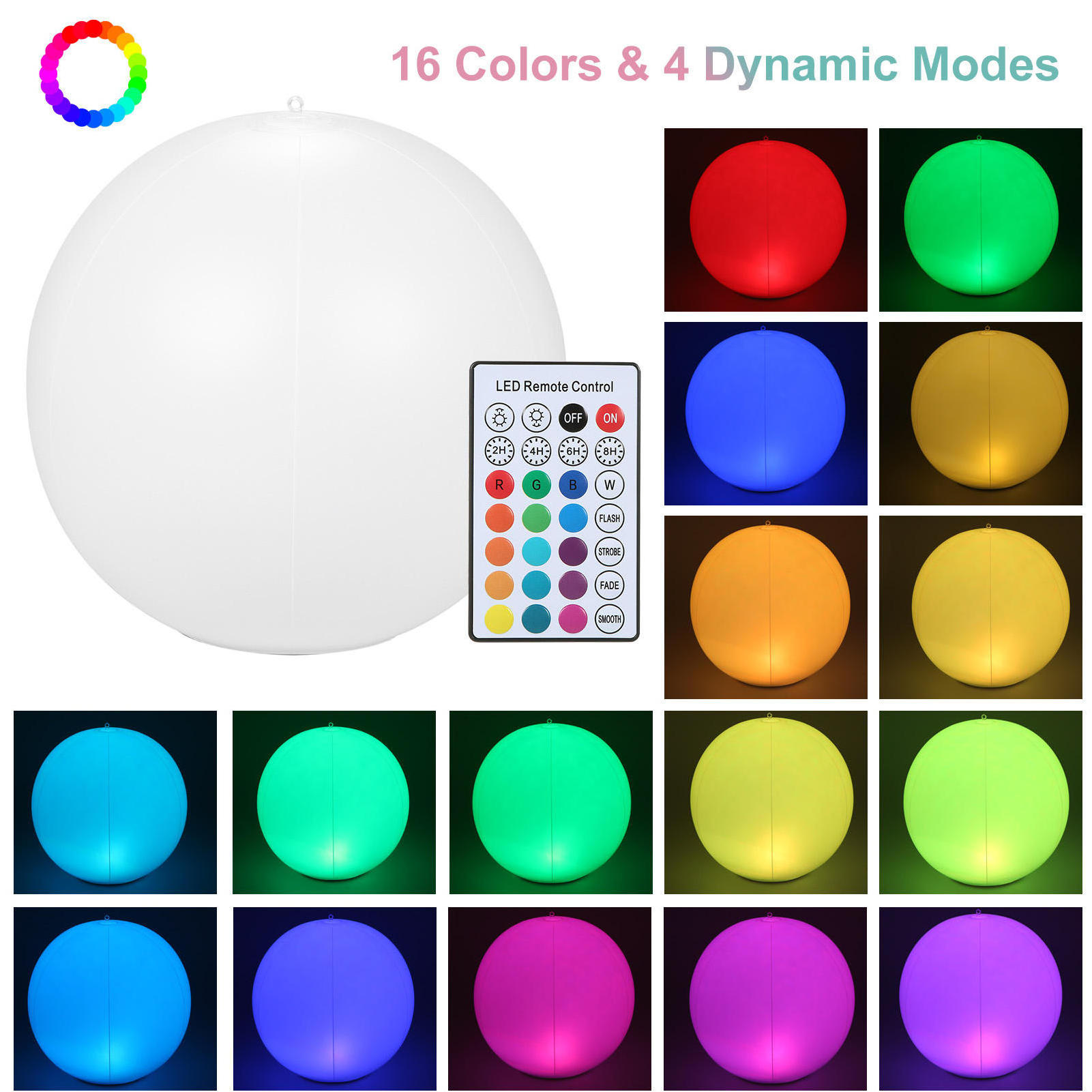 Piscina Floating Pool Lights Inflatable Solar & USB Powered 14'' LED Balls IP67 Waterproof LED Night Mood Light