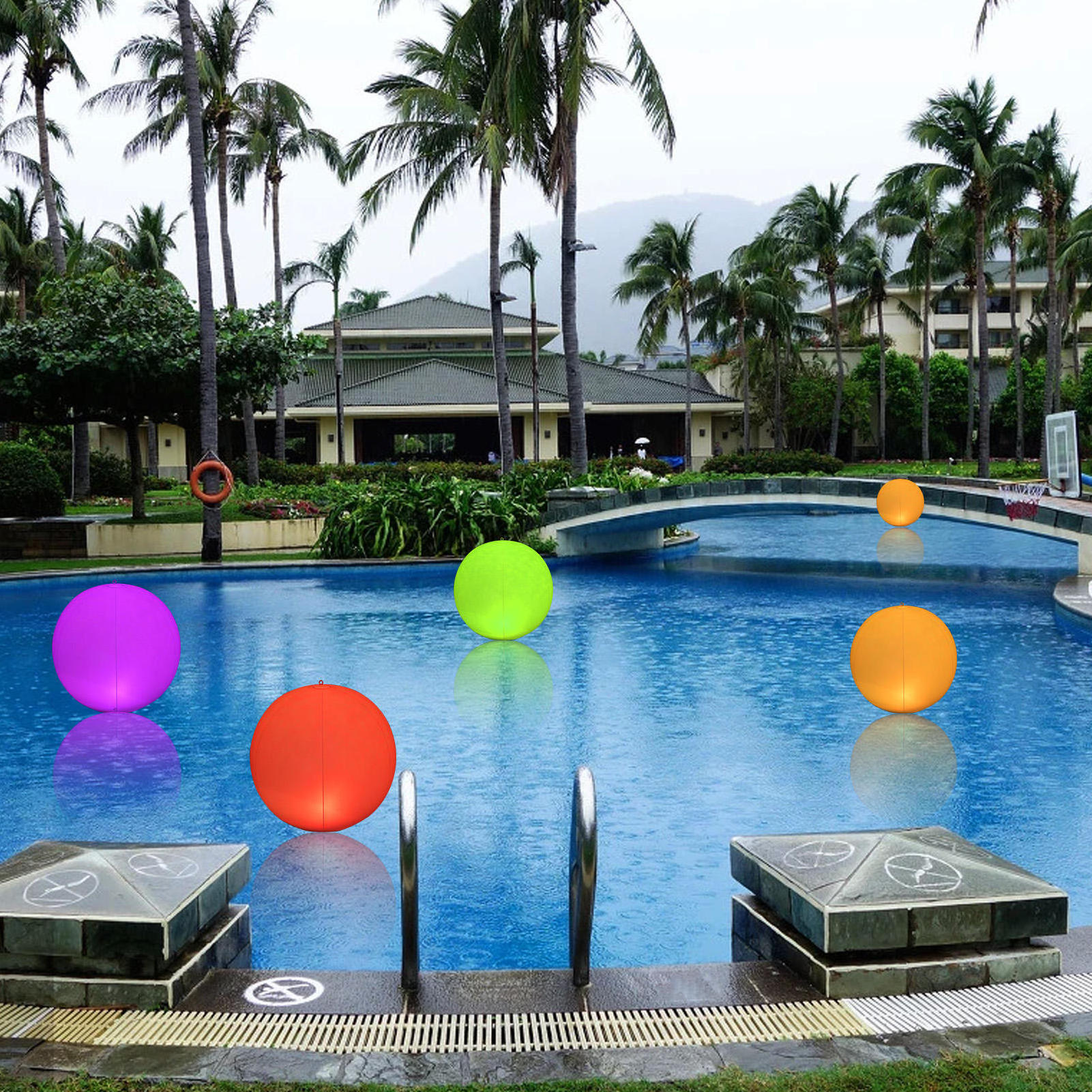 Piscina Floating Pool Lights Inflatable Solar & USB Powered 14'' LED Balls IP67 Waterproof LED Night Mood Light