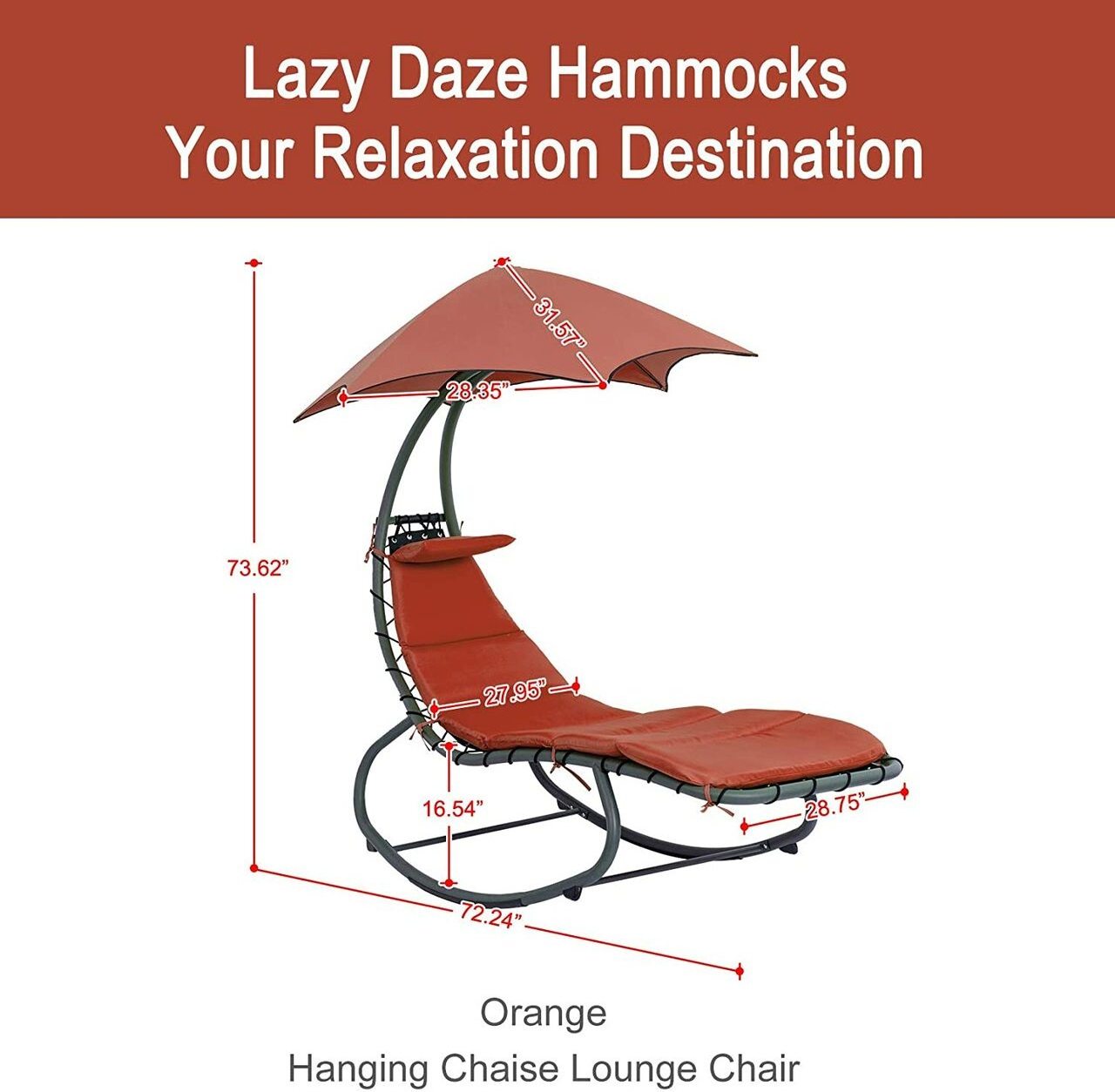 Outdoor Hanging Curved Steel Chaise Lounge Chair Hammock Chair With Built-in Pillow and Removable Canopy