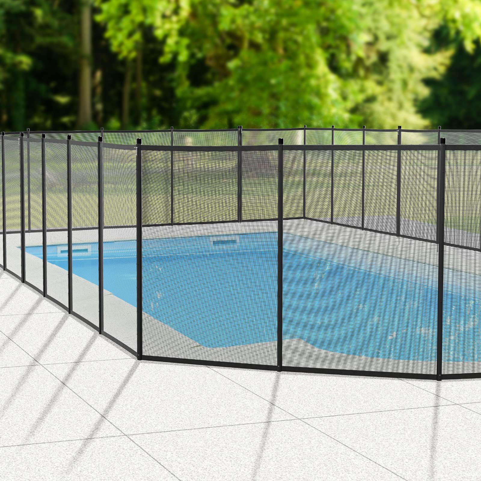 Portable black fence removable aluminum folding swimming pool safety protection fence mesh pool kid fence for inground pools