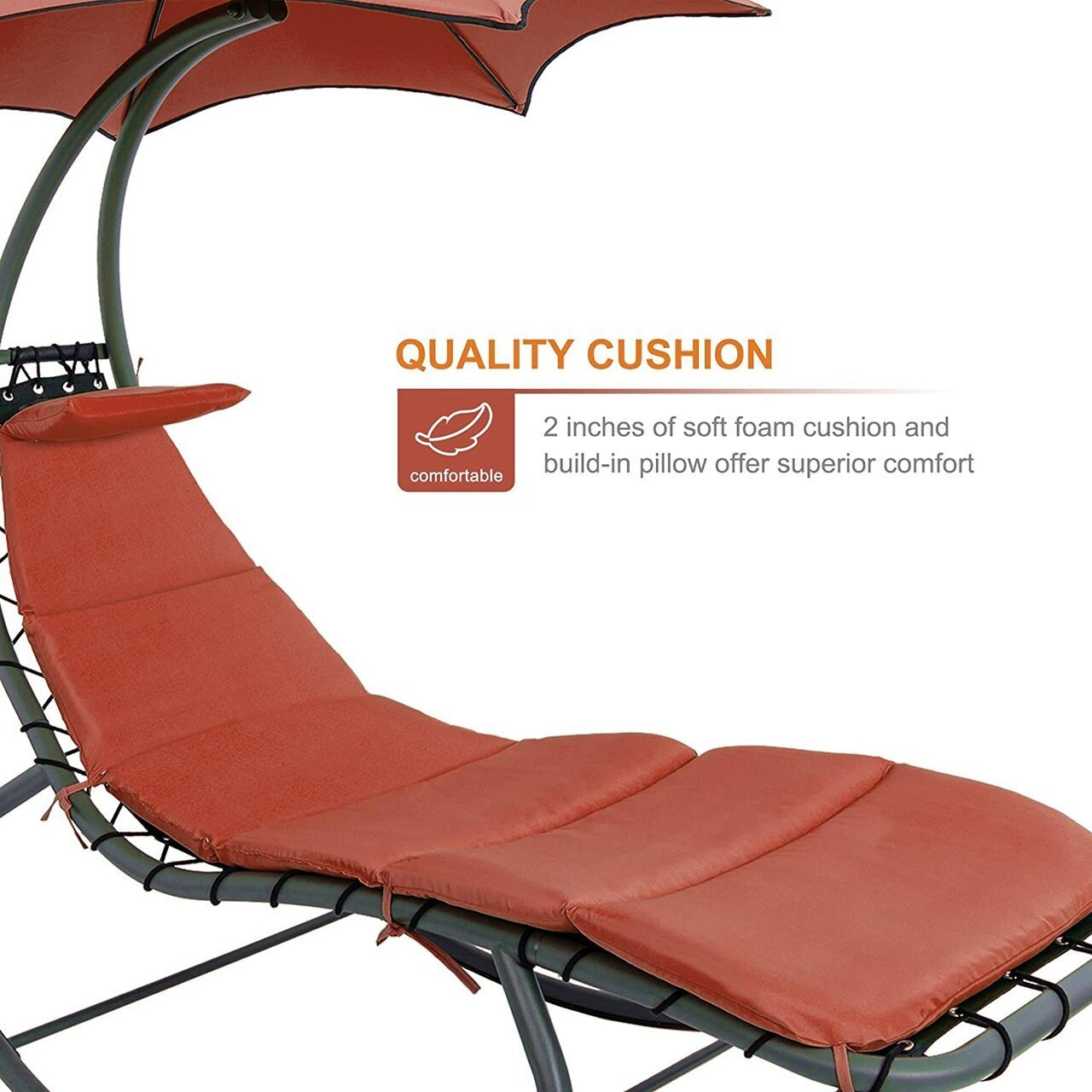 Outdoor Hanging Curved Steel Chaise Lounge Chair Hammock Chair With Built-in Pillow and Removable Canopy