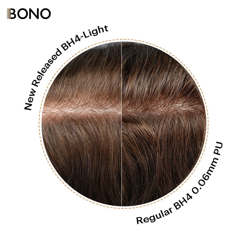 BH4 BONOHAIR Stock 0.06mm Men's Wig Hairpiece 100% Indian Remy Hair System Men Human Hair Toupee