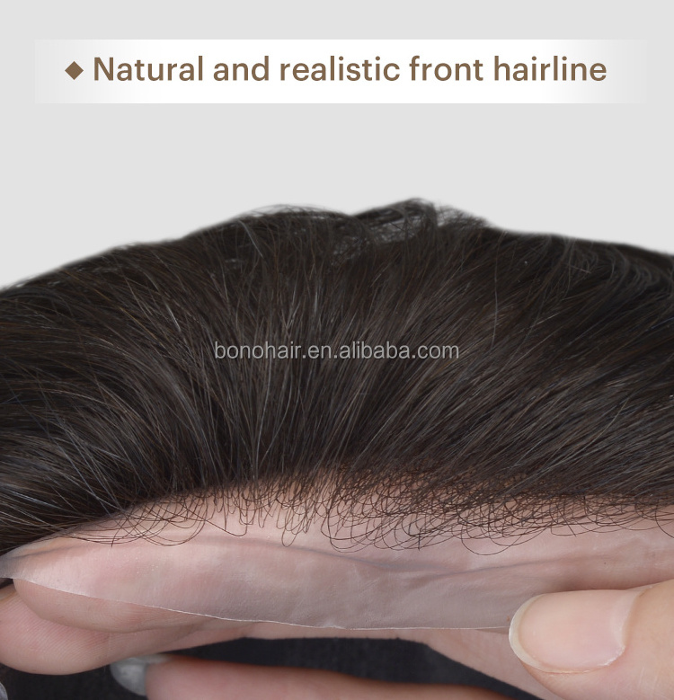 BH4 BONOHAIR Stock 0.06mm Men's Wig Hairpiece 100% Indian Remy Hair System Men Human Hair Toupee