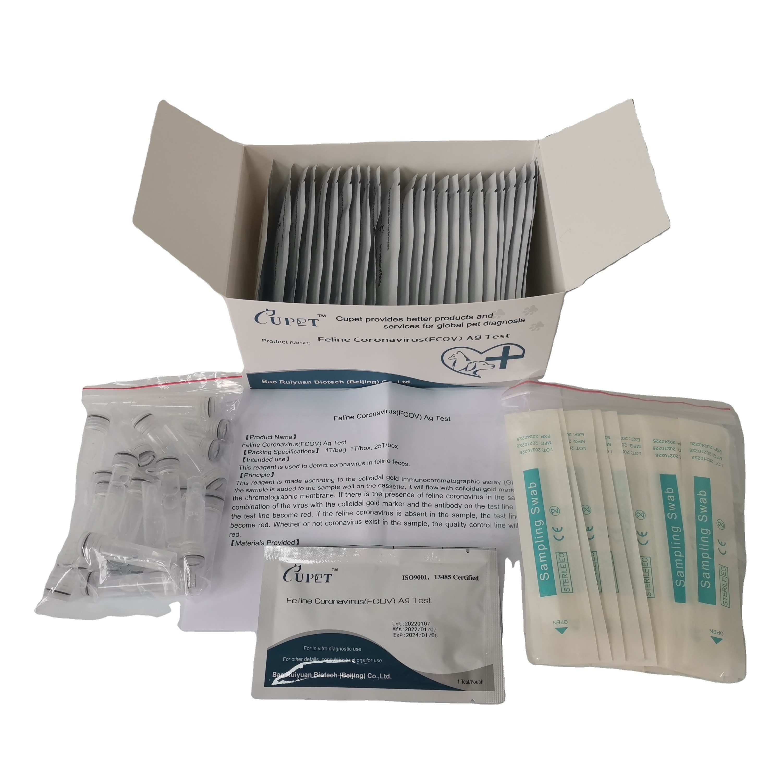 OEM ODM One Step Veterinary Rapid Test Kits Feline Coronavirus Antigen Test for Animal Use Fcov Fhv Fcv Test For Pet Disease